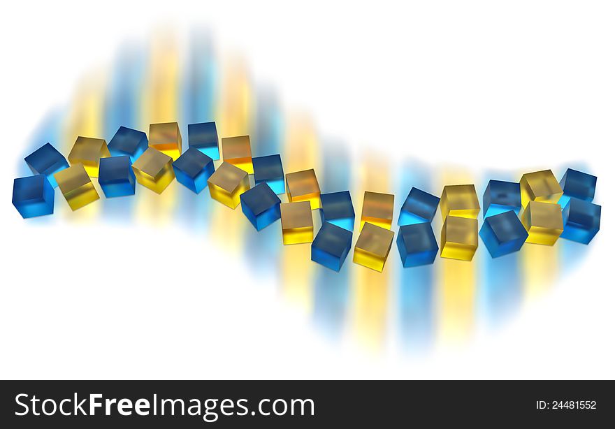 Abstract blue and yellow cubes moving as a wave. Abstract blue and yellow cubes moving as a wave