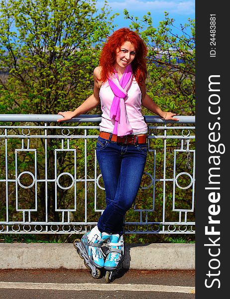 Ginger girl on roller skates