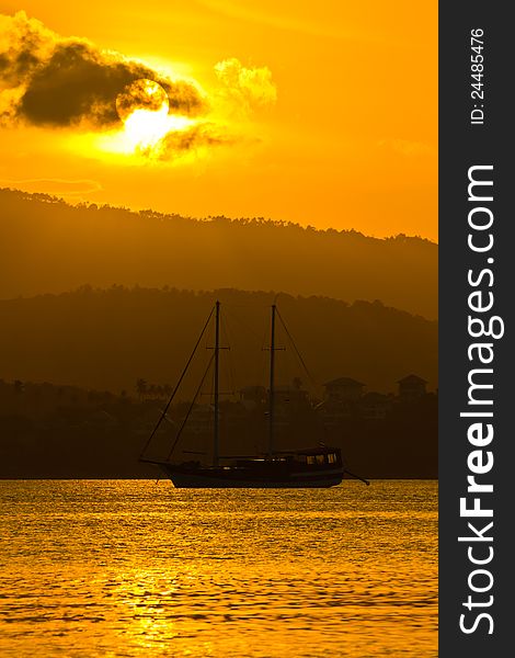 Sailboat in sunset at koh samui