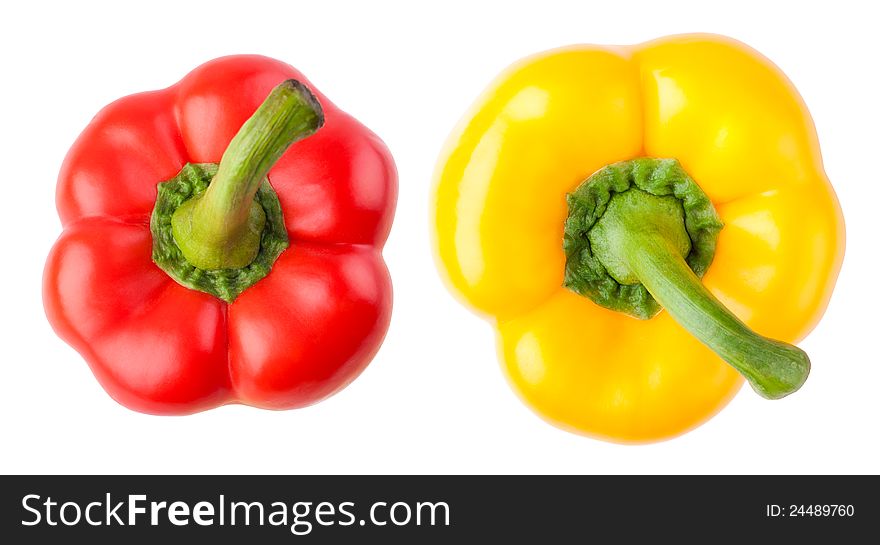 Red and yellow peppers isolated on white background