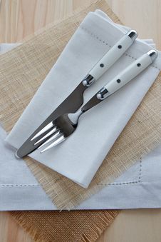 Knife And Fork Table Setting On Wood Stock Image Knife And Fork Table Setting On Wood Stock Image