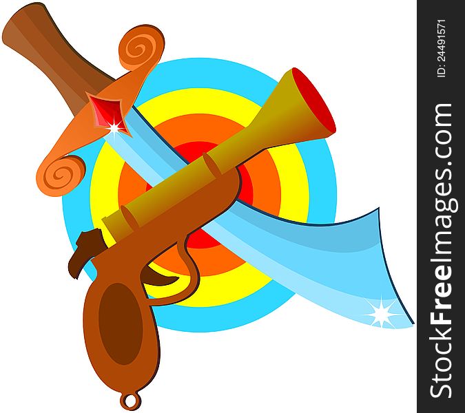 Pistol and sword target icon. EPS 10 vector