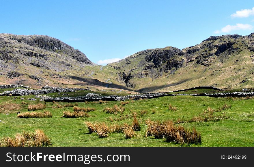 Landscape shot of the wonderful Hardknott Pass in Cumbria, England
