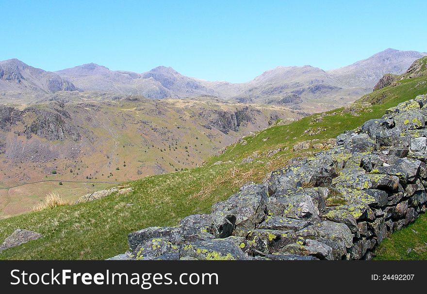 A view from the Roman fort on the Hardknott pass in Cumbria,England. A view from the Roman fort on the Hardknott pass in Cumbria,England