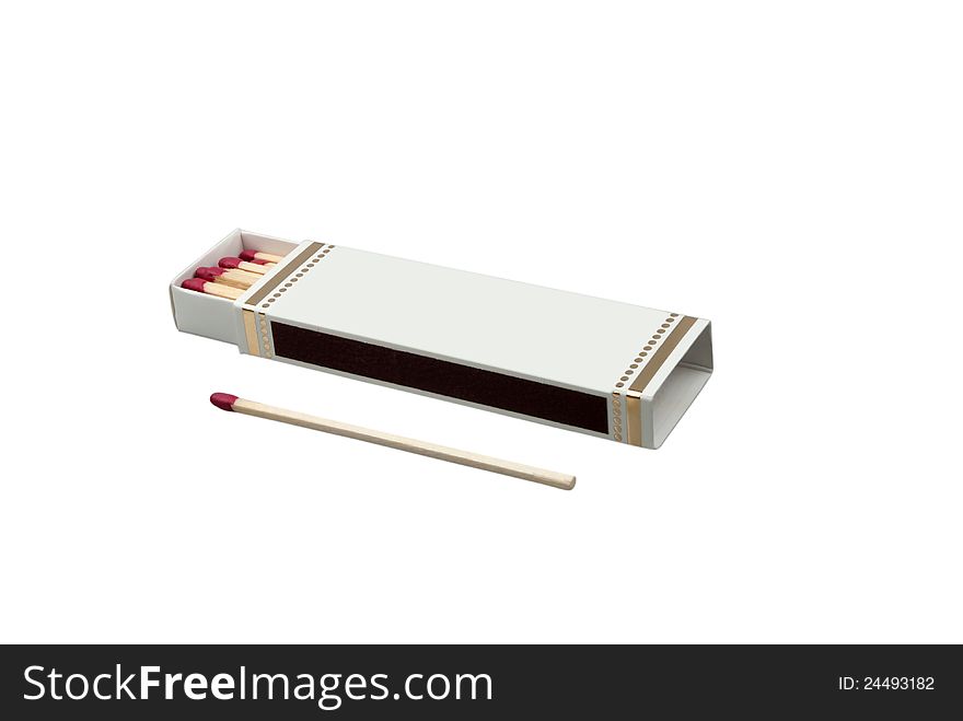 Match and matchbox isolated on white background