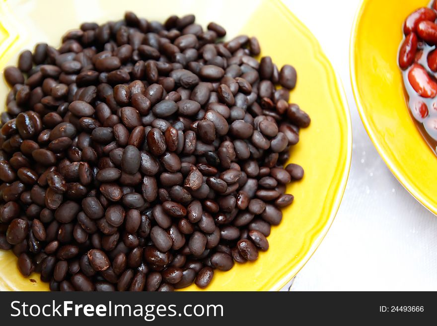 Black Beans in a yellow Bowl.