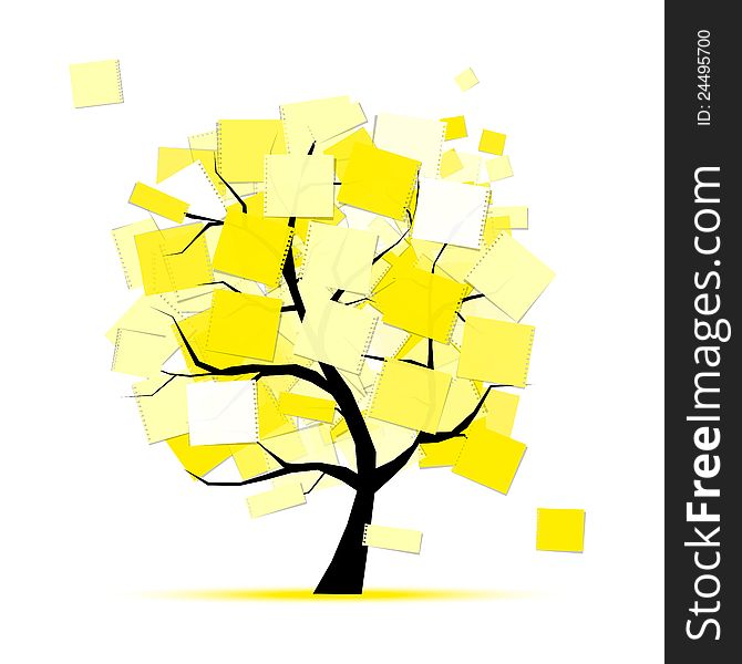 Art Tree With Yellow Stickers For Your Design