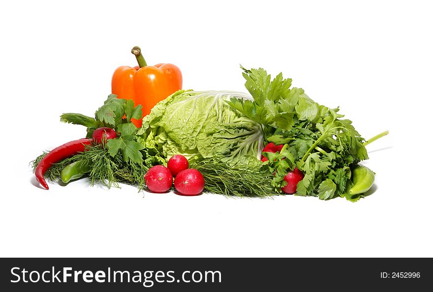 Different fresh tasty vegetables isolated on white background