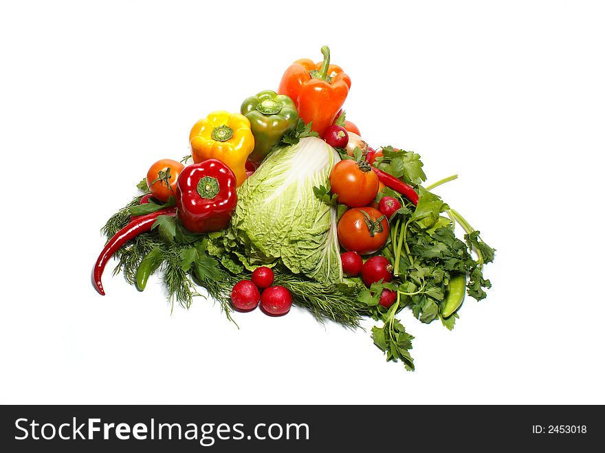 Different fresh tasty vegetables isolated on white background