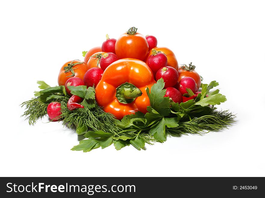 Different fresh tasty vegetables isolated on white background