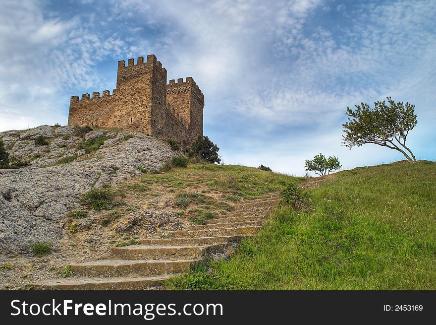 Stone staircase to tower