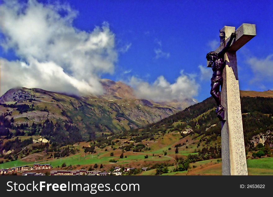 Crucifix in village border,French