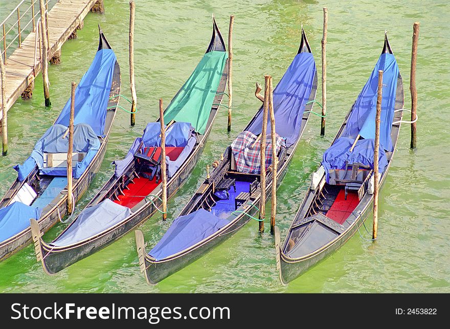 Gondolas in Venice,Italy,summer