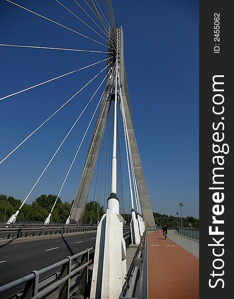 Bicycle path on suspension bridge in Warsaw, Poland