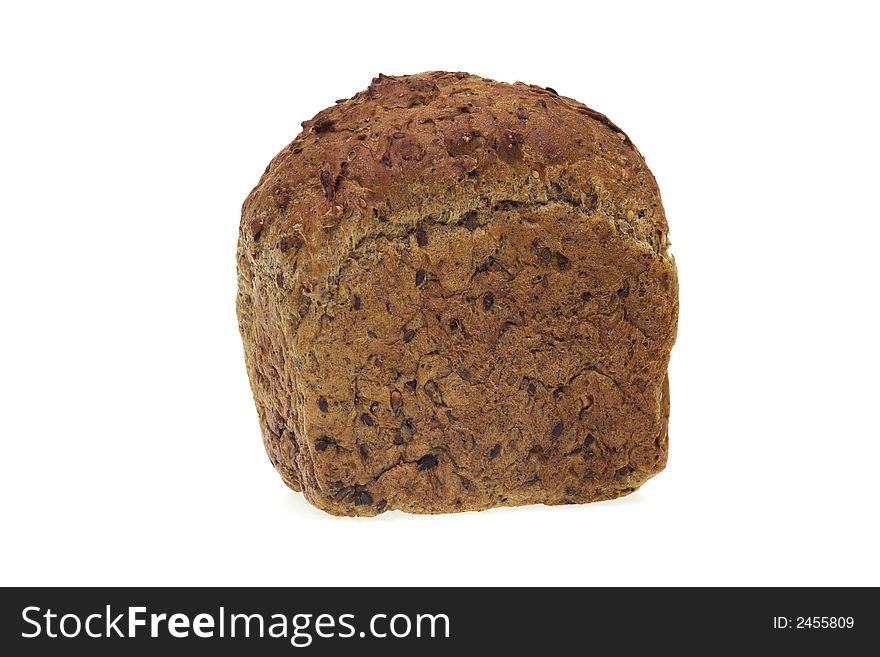 Loaf of cereal rye bread isolated on white background