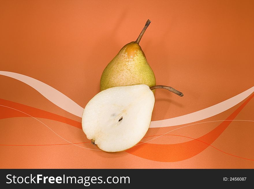 Pears Closeup in a orange background