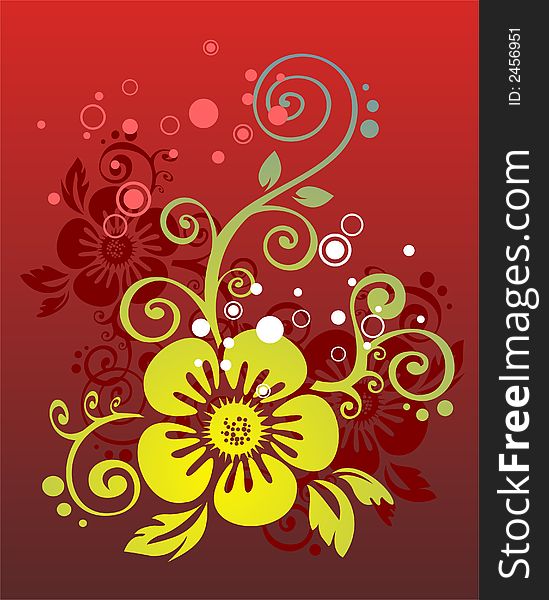 The green-dark blue stylized flower on a red background. The green-dark blue stylized flower on a red background.