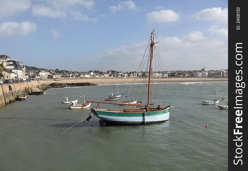 Sailing boat anchored on place