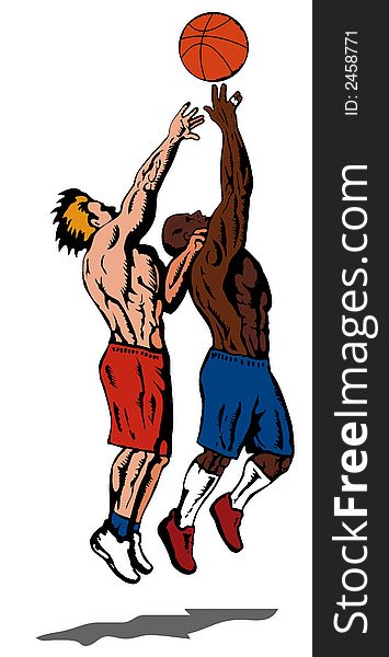Illustration on street basketball with 2 players rebounding. Illustration on street basketball with 2 players rebounding