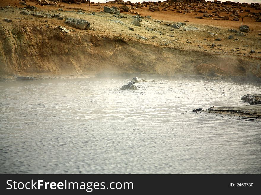 Bubbling and steaming pool Namaskaro Hverarond Iceland