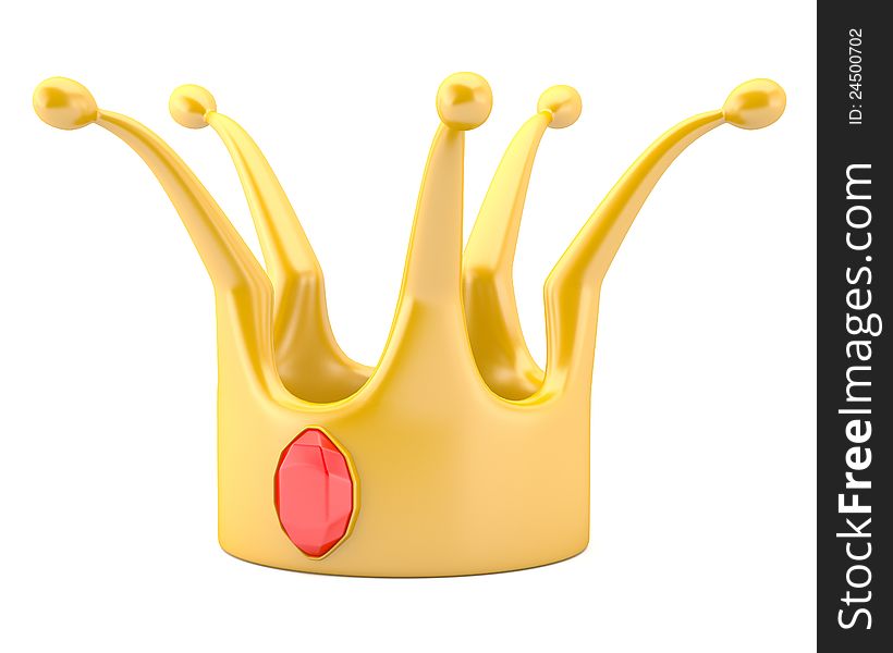 Golden crown with gem isolated on white background