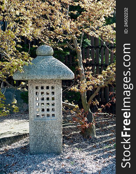 Japanese old stone garden lantern. Japanese old stone garden lantern