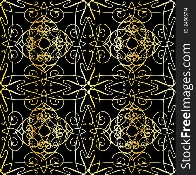 Seamless black background with filigree ornamentation in the style of Art Nouveau. Seamless black background with filigree ornamentation in the style of Art Nouveau