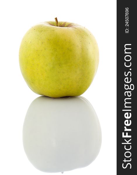 Juicy green apple  on a white background.