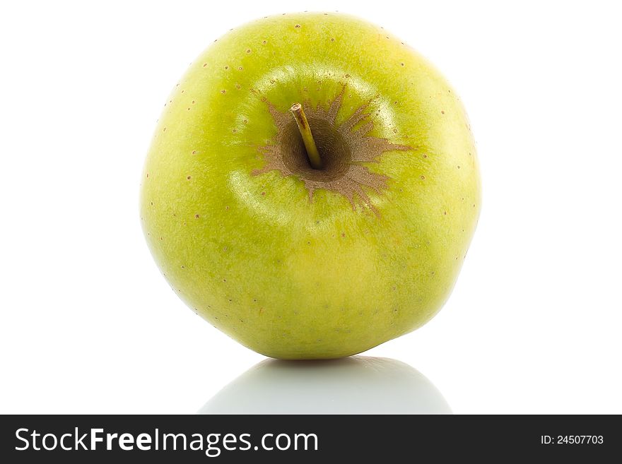 Juicy green apple  on a white background.