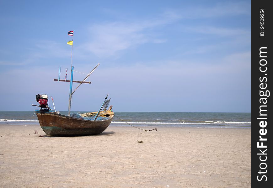 Old fisherman boat at the beach, huahin, thailand