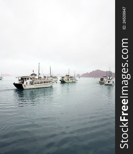 Tourist Boats in Halong Bay, Vietnam
