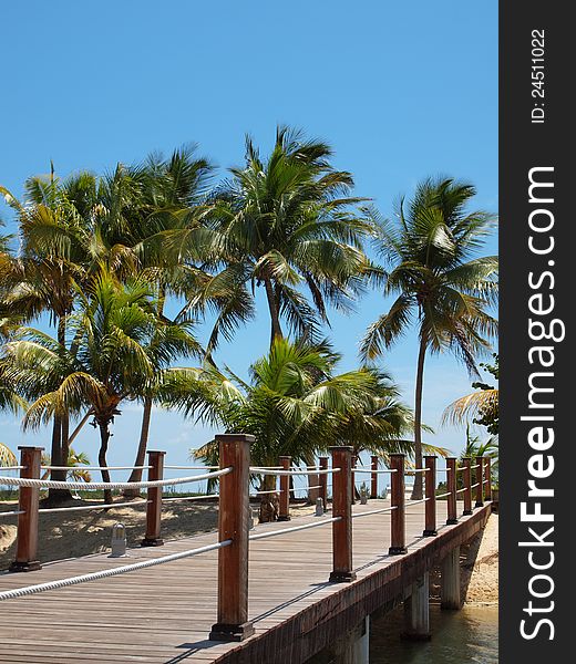 Footbridge in a tropical marina in the Caribbean. Footbridge in a tropical marina in the Caribbean