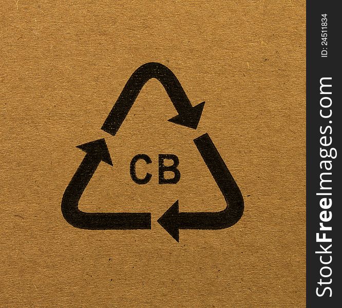 Printed recycling cardboard material logo on the side of a box. Printed recycling cardboard material logo on the side of a box