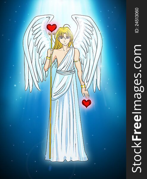 Cartoon illustration of an angel in anime style