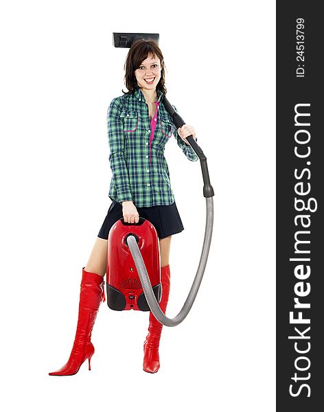 Girl Standing With Vacuum Cleaner