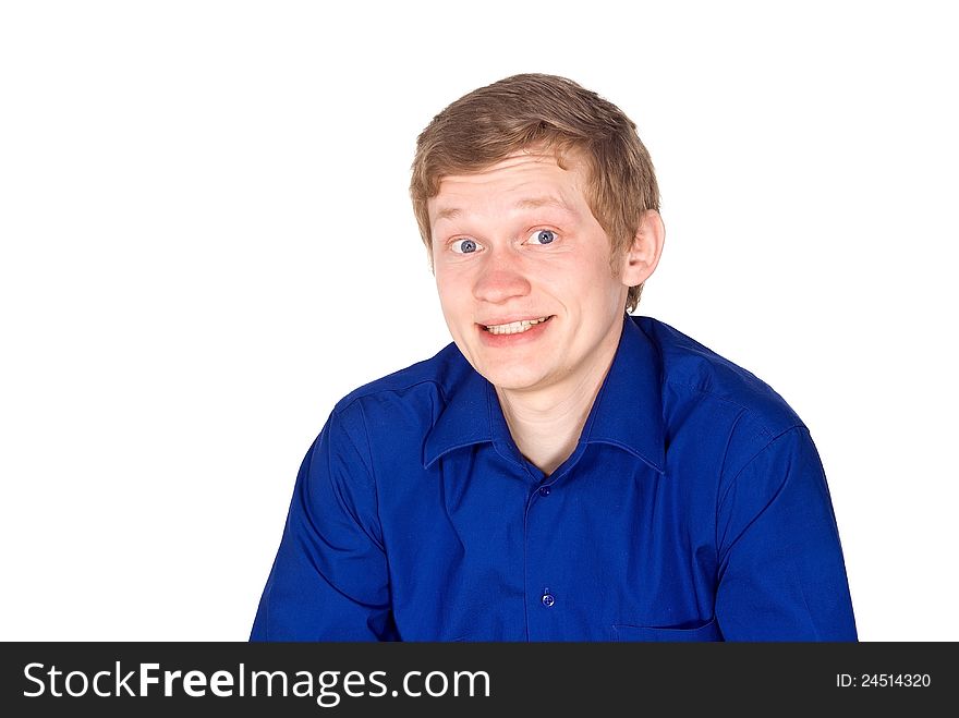 Portrait of a guy in a blue shirt isolated. Portrait of a guy in a blue shirt isolated
