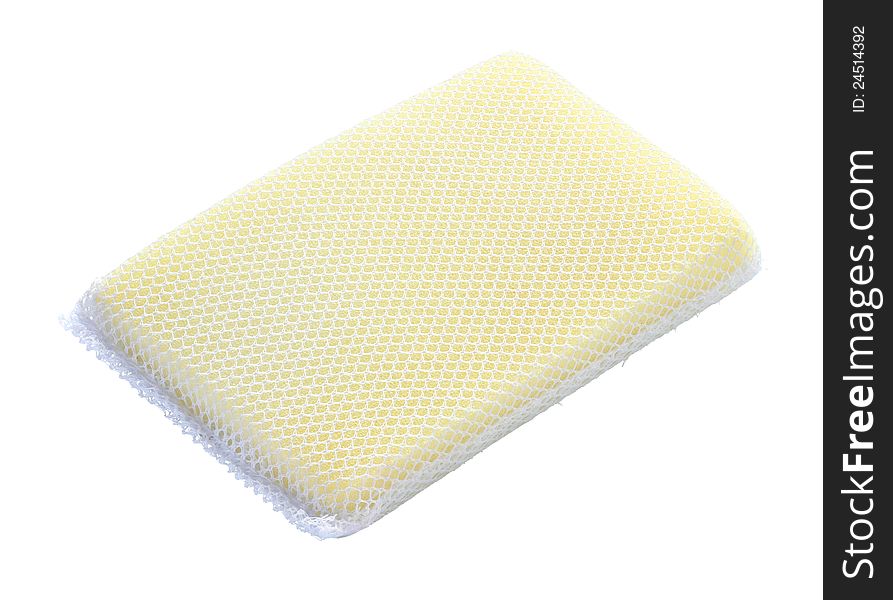 Yellow scrub sponge isolated on white background