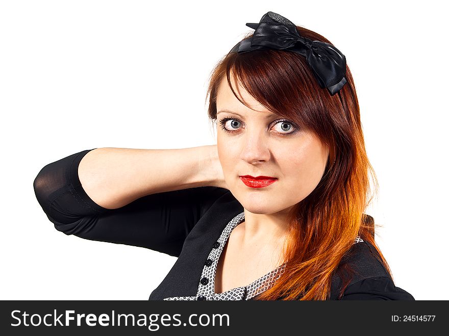 Bright beautiful redheaded woman isolated. Bright beautiful redheaded woman isolated