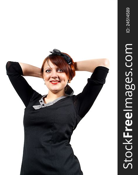 Redhead girl on a white background