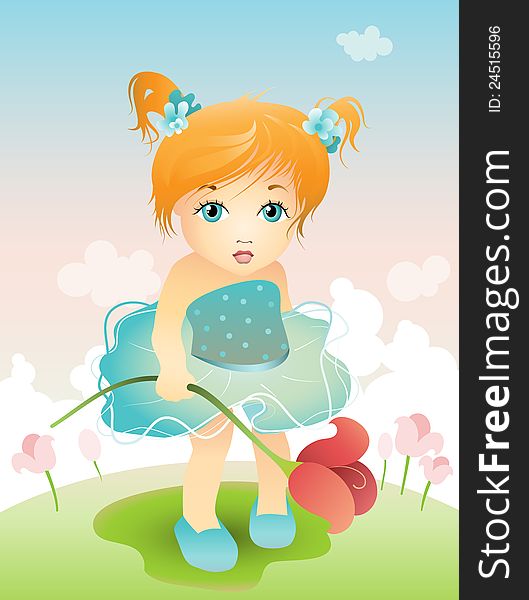 vector illustration of a girl with tulip