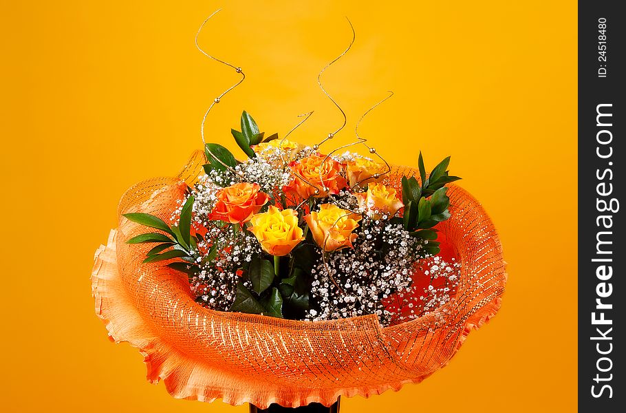 Bunch of flowers on orange background