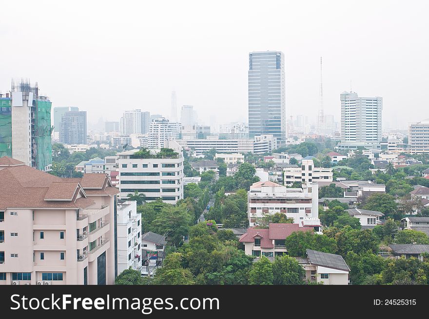 Smoke and building in bangkok of thailand