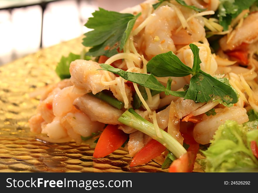 Spicy Shrimp salad with chilli for party