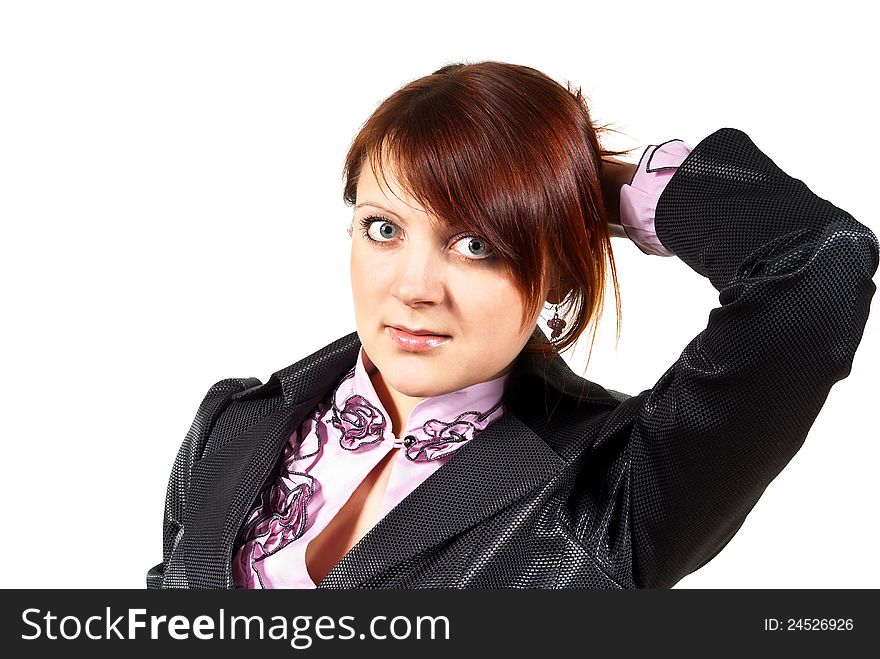 Redhead beautiful business Girl isolated