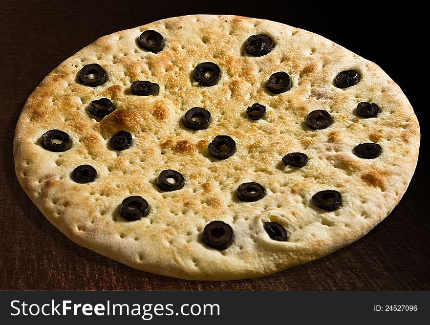 Hot focaccia with olives - isolated