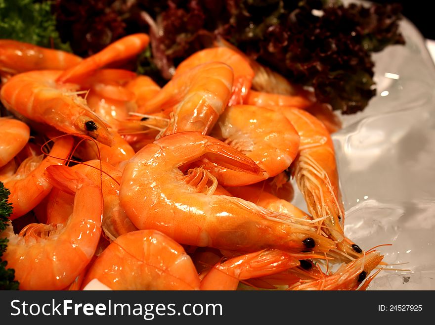 Boiled shrimp on ice for a party. Boiled shrimp on ice for a party