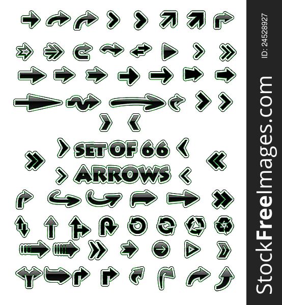 Set of 66 vector arrows, with a glossy face. Set of 66 vector arrows, with a glossy face.