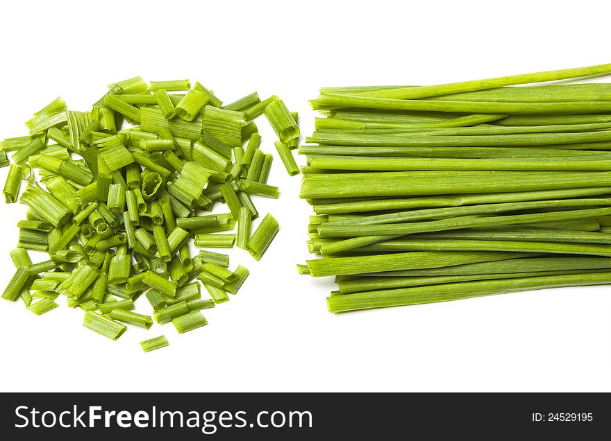 Chives cut and photographed on a white background