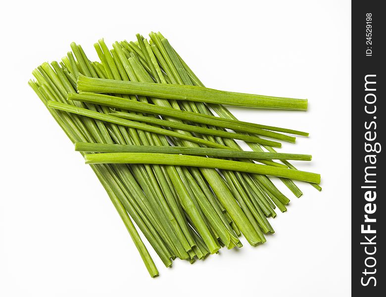 Chives cut and photographed on a white background