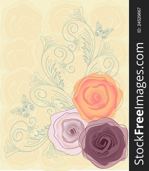 Three roses on the sand background  for your design